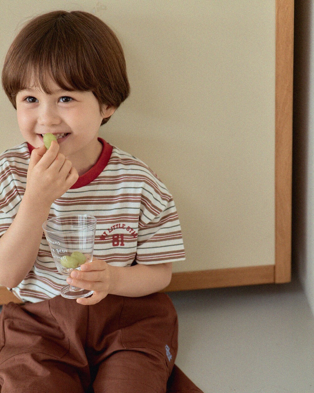 [7月第三週出貨]-條紋小童上衣|卡其色