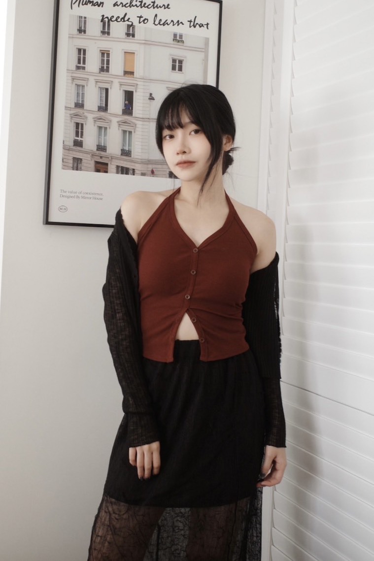 <女裝現貨💗> J02 掛脖開釦螺紋Bra top 四色