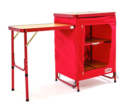 CHUMS Organizer Table Set - Red | Folding Camping Table with Storage & Seats | Portable Outdoor Picnic Gear  JUN25