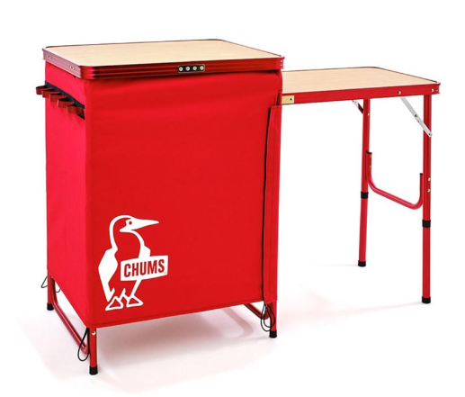 CHUMS Organizer Table Set - Red | Folding Camping Table with Storage & Seats | Portable Outdoor Picnic Gear  JUN25