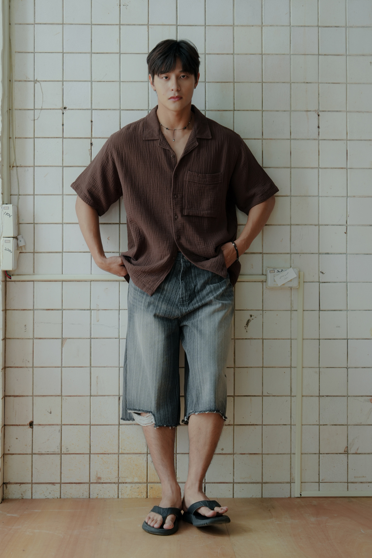 Washed Wrinkle Open Collar Shirt #短襯衫