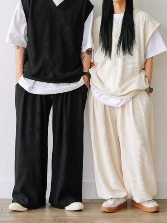 淨色暗直紋鬆身褲 Not-044P