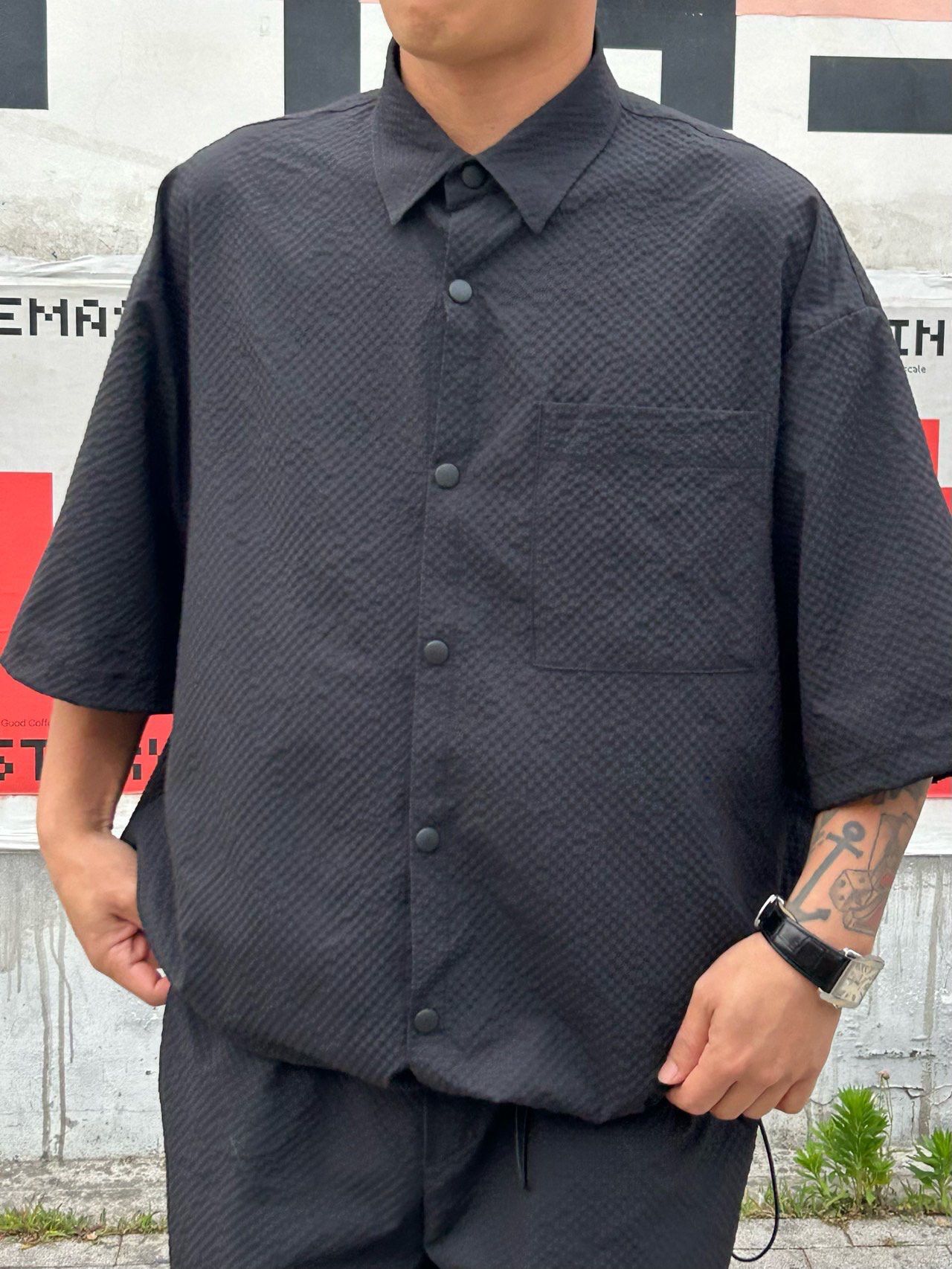 淨色暗紋短袖恤衫 Veil-048S