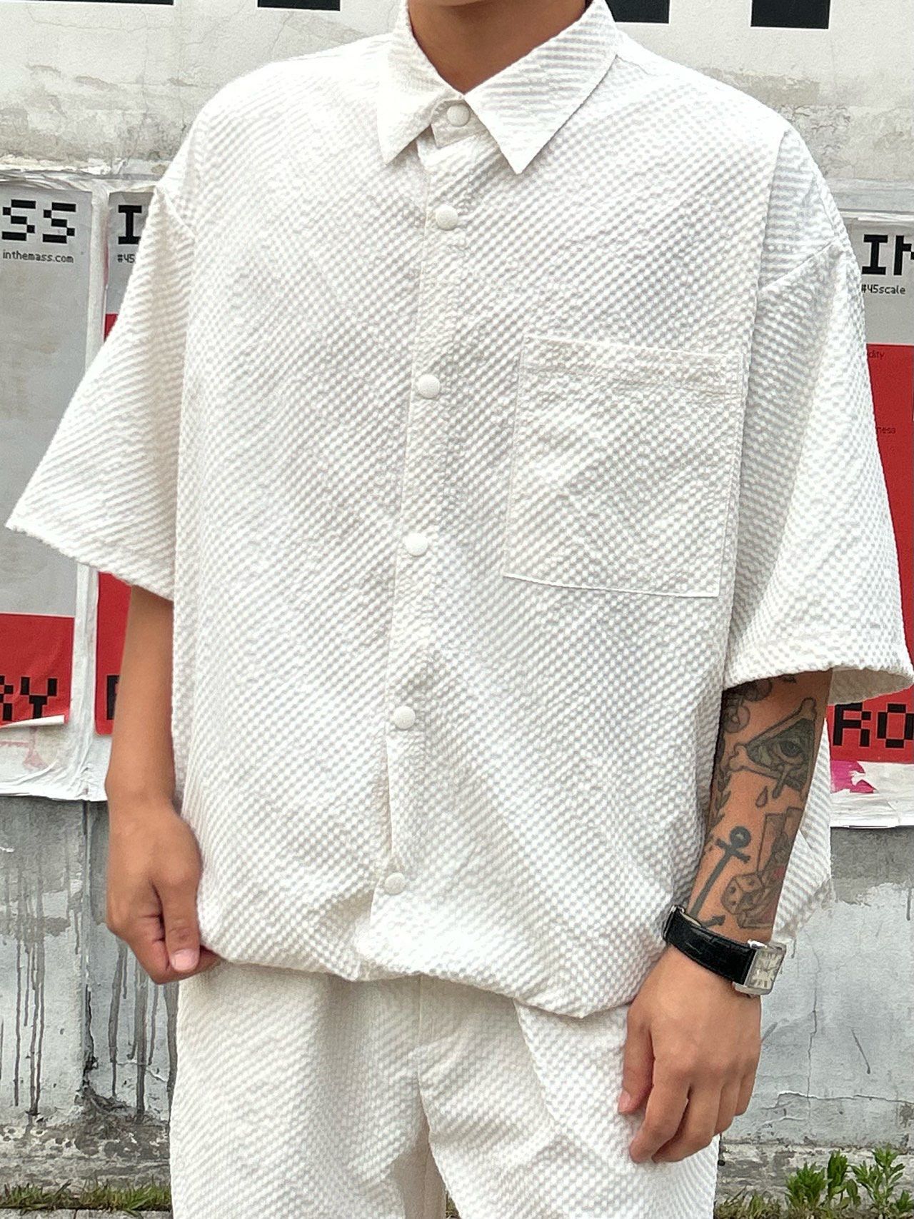 淨色暗紋短袖恤衫 Veil-048S