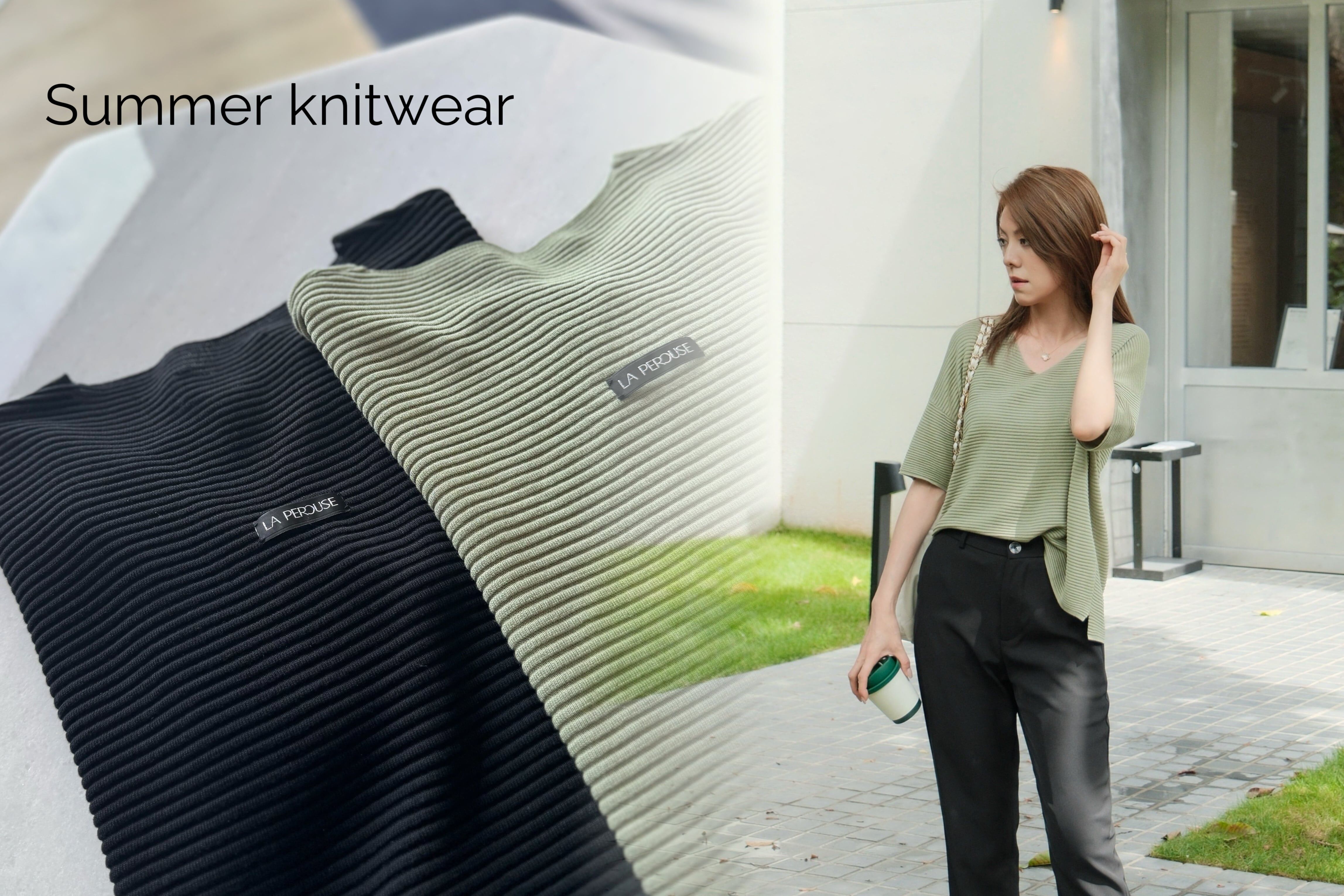 Stitch Striped Short Sleeve Knit_KN256L13