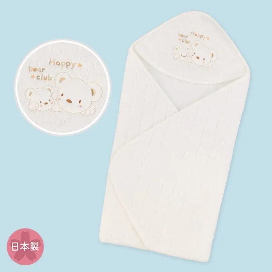 【Nishimatsuya】Hooded Swaddling Cloth Blanket (White Bear)