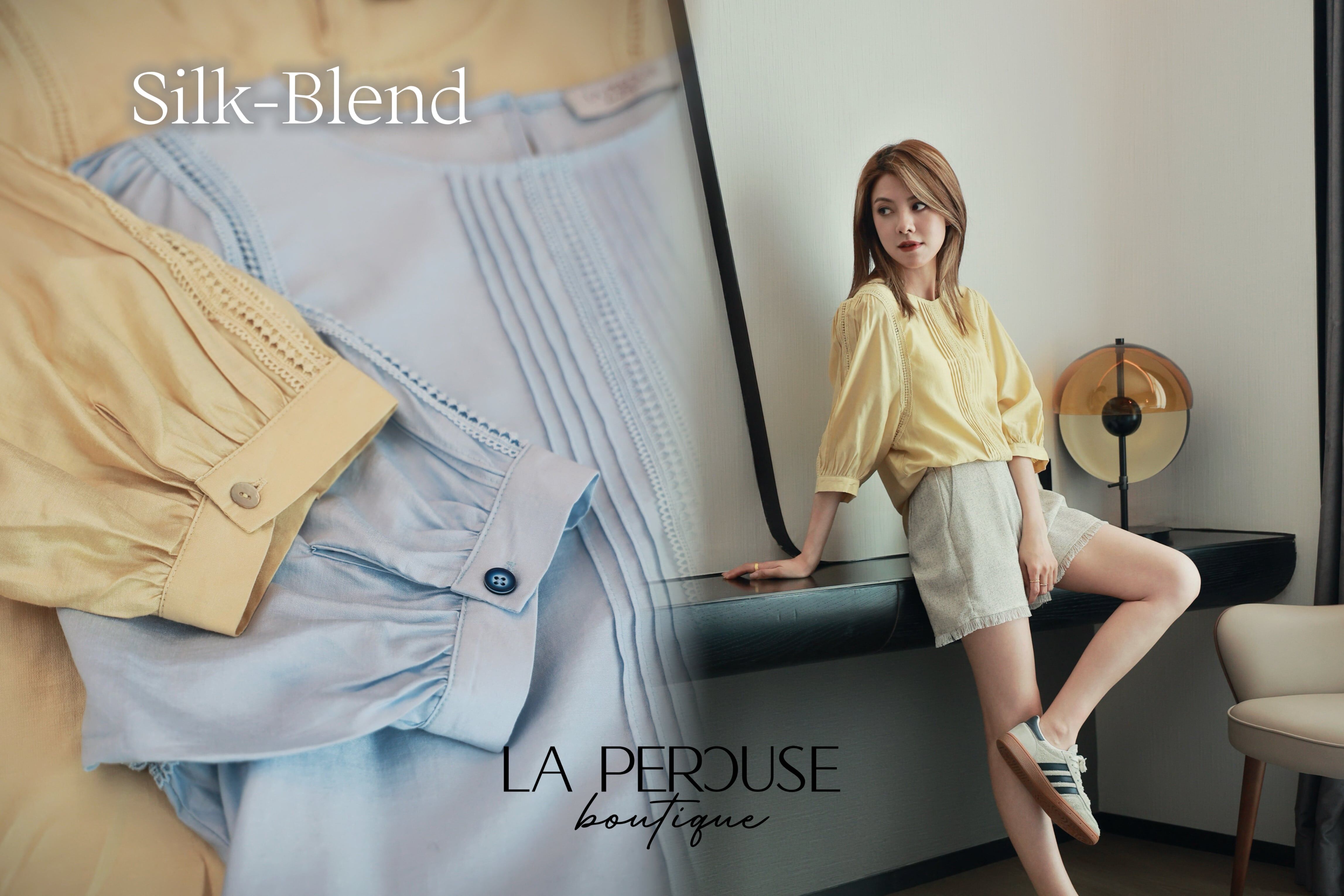 Lace Panel Silk-Blend Balloon Sleeve Blouse_SH227L10