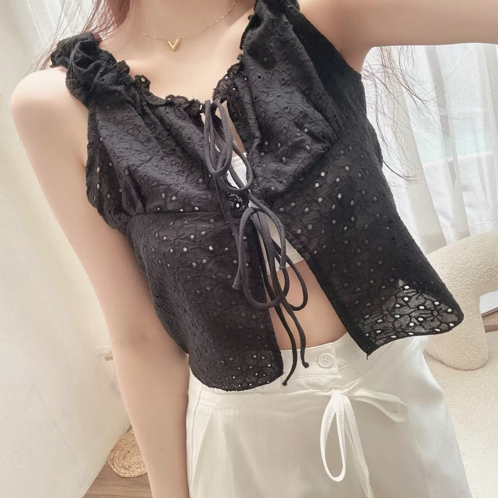 洞洞雕花綁帶背心/二色