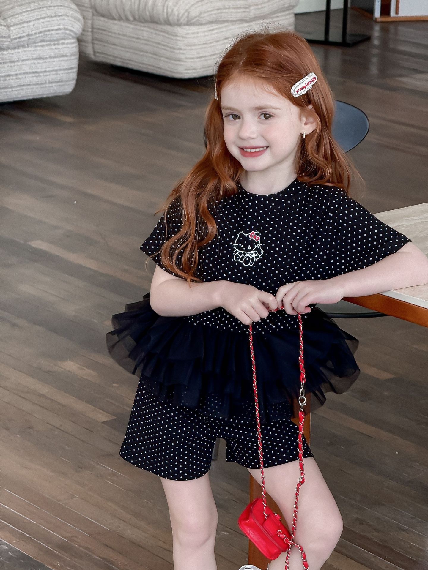 可愛貓貓拼接蕾絲套裝