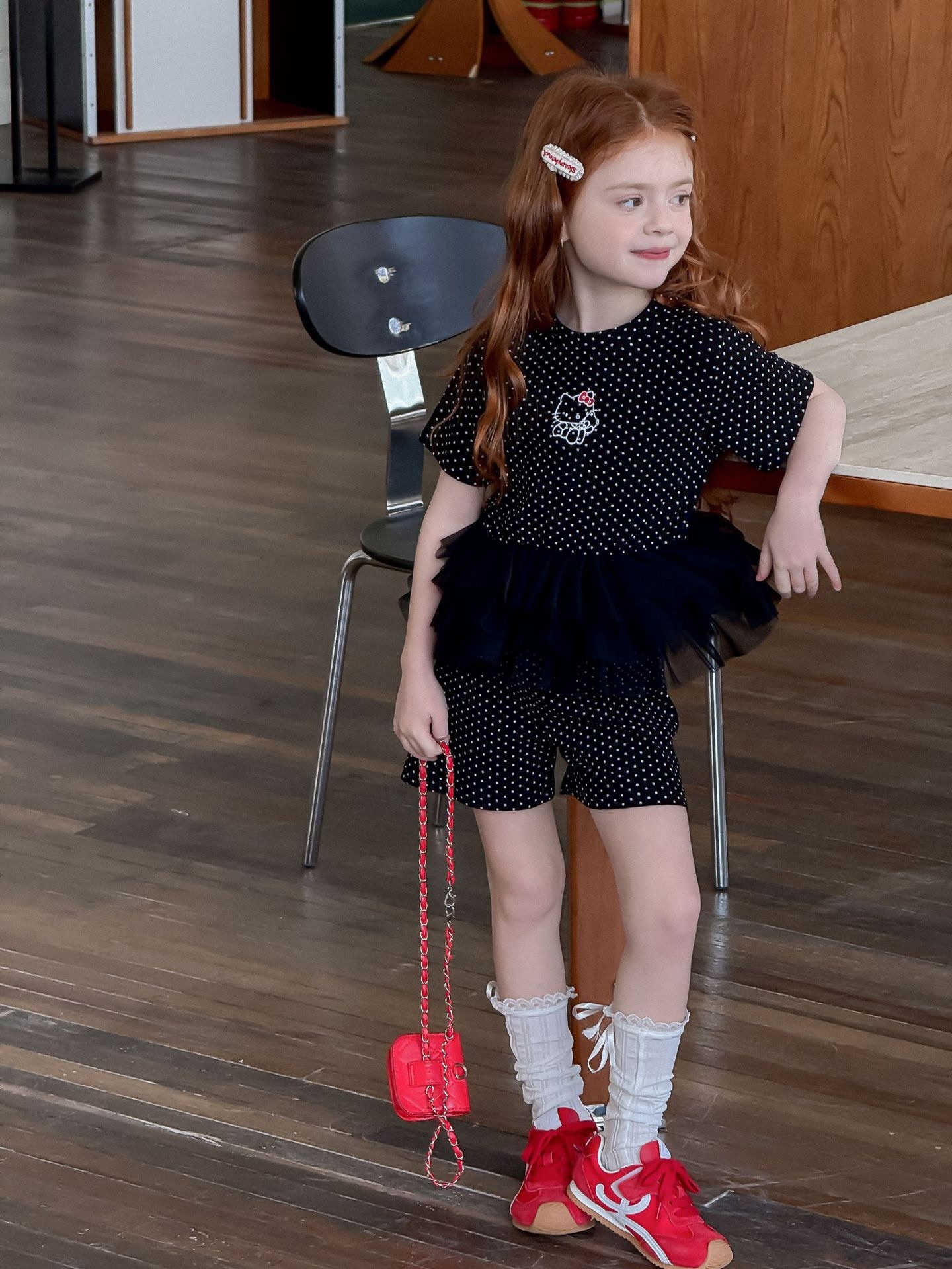 可愛貓貓拼接蕾絲套裝