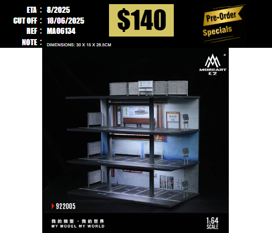 PO-$140 * MOREART * 1:64 DIORAMA - STEEL FRAME PLATFORM JAPANESE GARAGE (MO922005) [OD13/06]