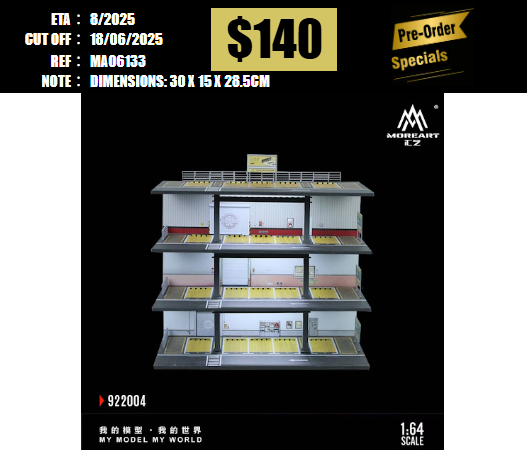 PO-$140 * MOREART * 1:64 DIORAMA - STEEL FRAME PLATFORM AMERICAN GARAGE (MO922004) [OD13/06]
