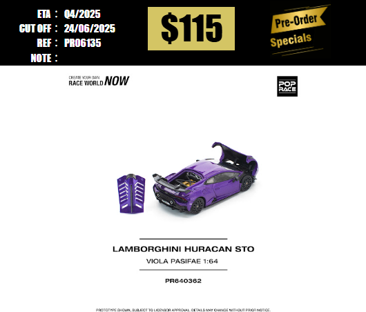 PO-$115 * POP RACE * 1:64 LAMBORGHINI HURACAN STO VIOLA PASIFAE [OD13/06]