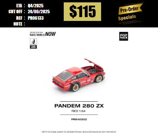 PO-$115 * POP RACE * 1:64 PANDEM 280ZX RED (NEW TOOLING) [OD13/06]