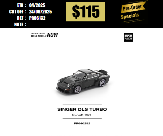 PO-$115 * POP RACE * 1:64 SINGER DLS TURBO (ROAD) BLACK [OD13/06]
