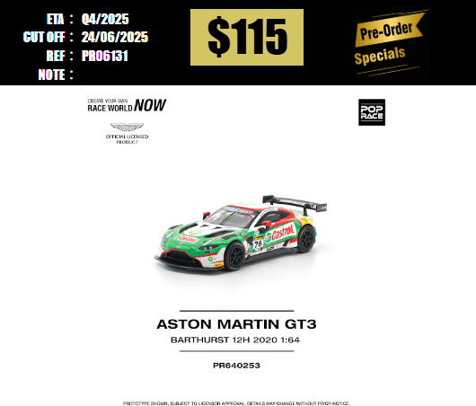 PO-$115 * POP RACE * 1:64 ASTON MARTIN VANTAGE GT3 BATHURST 12H 2020 [OD13/06]
