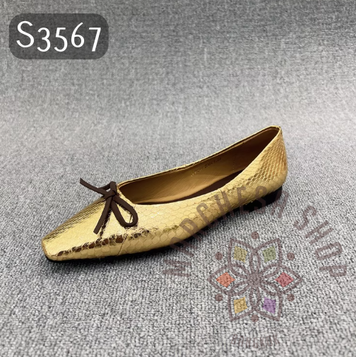S3567 - 頭層羊皮蛇紋方尖頭平底鞋