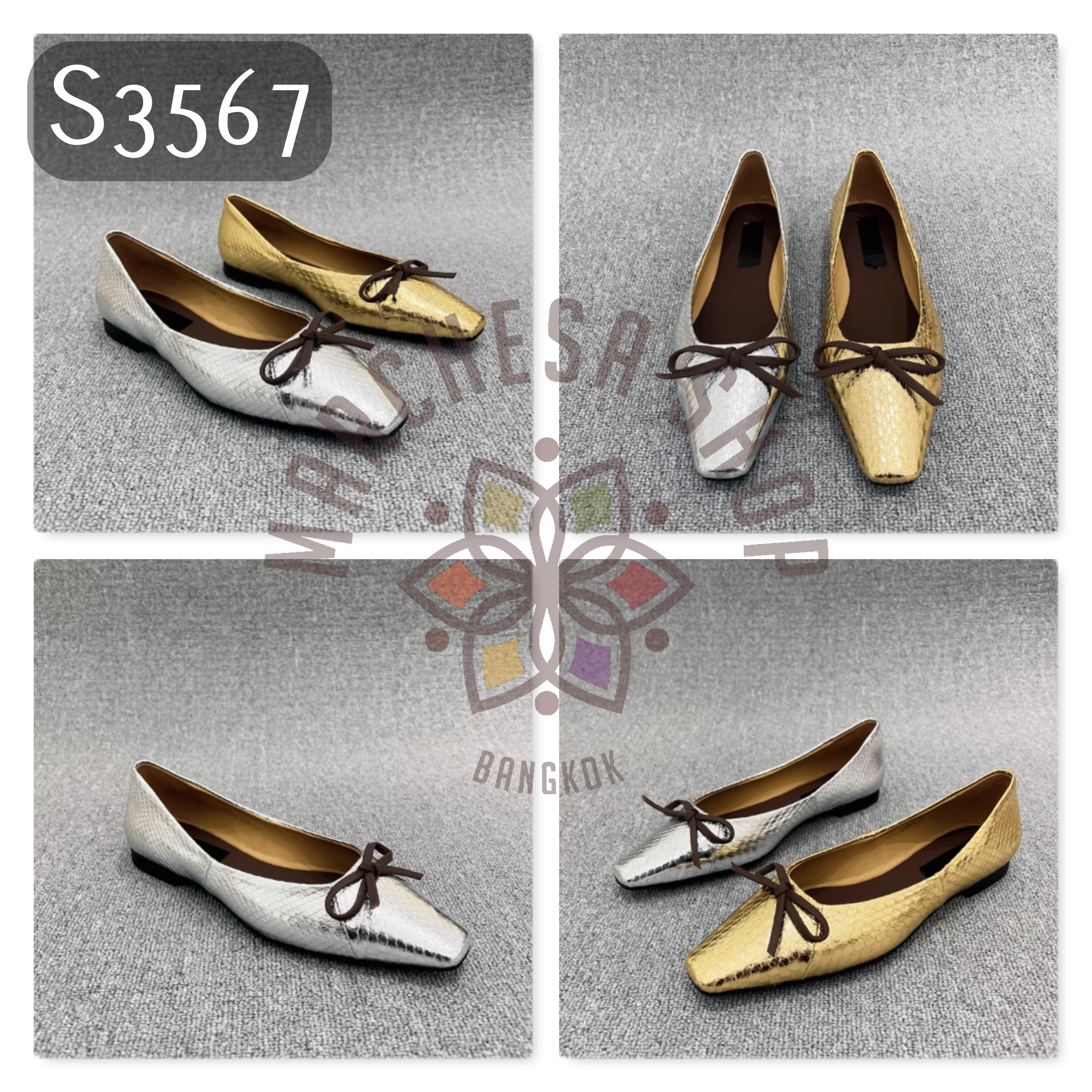 S3567 - 頭層羊皮蛇紋方尖頭平底鞋