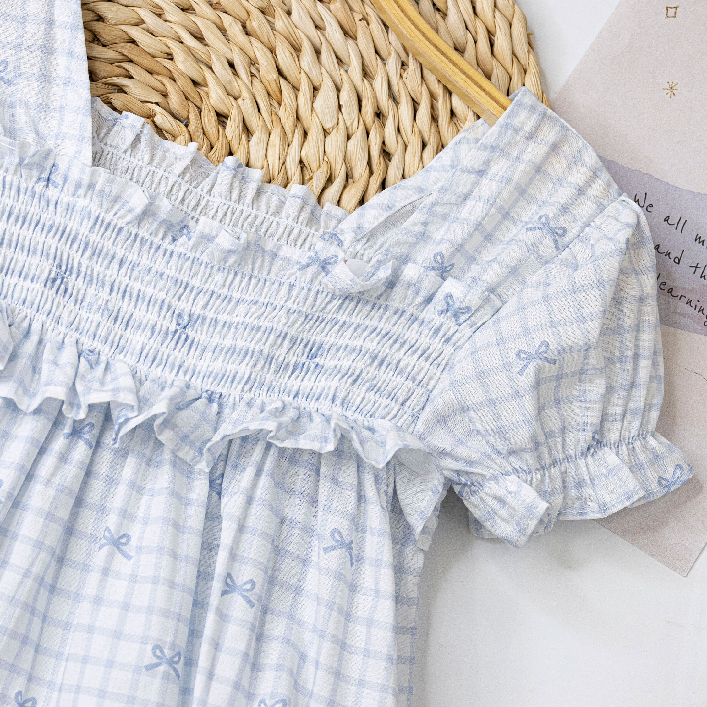 【H50517】蝴蝶結格紋鬆緊設計套裝