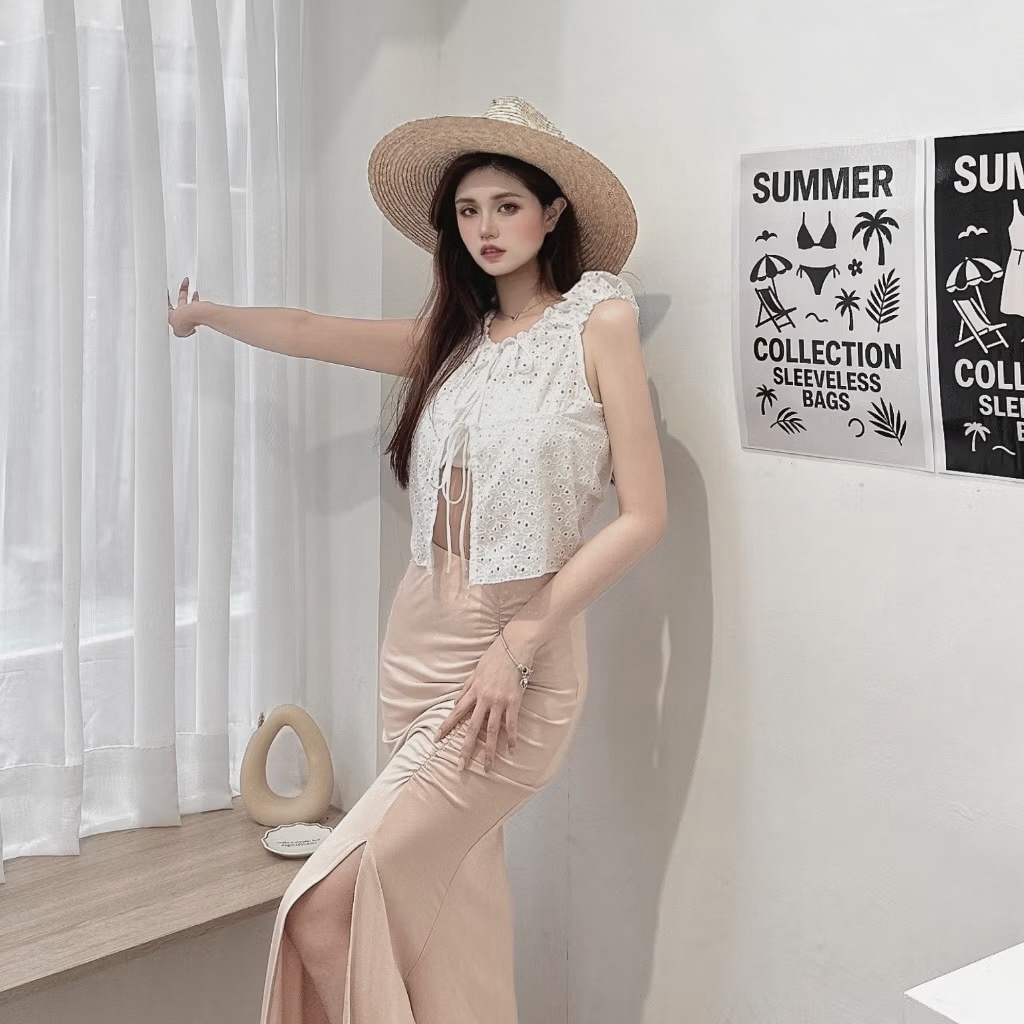 洞洞雕花綁帶背心/二色