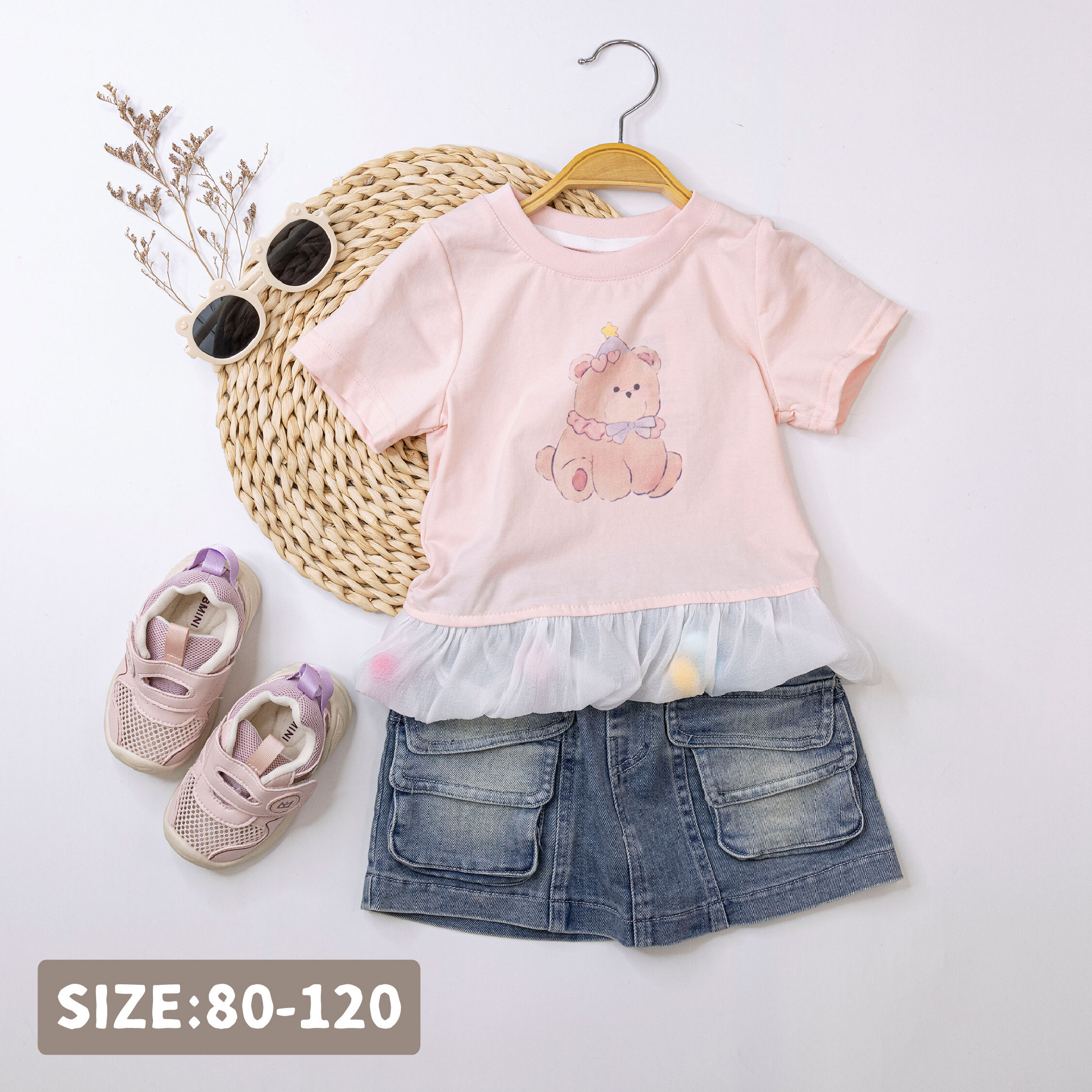 【H50508】可愛裝扮熊熊造型球球設計上衣/短T