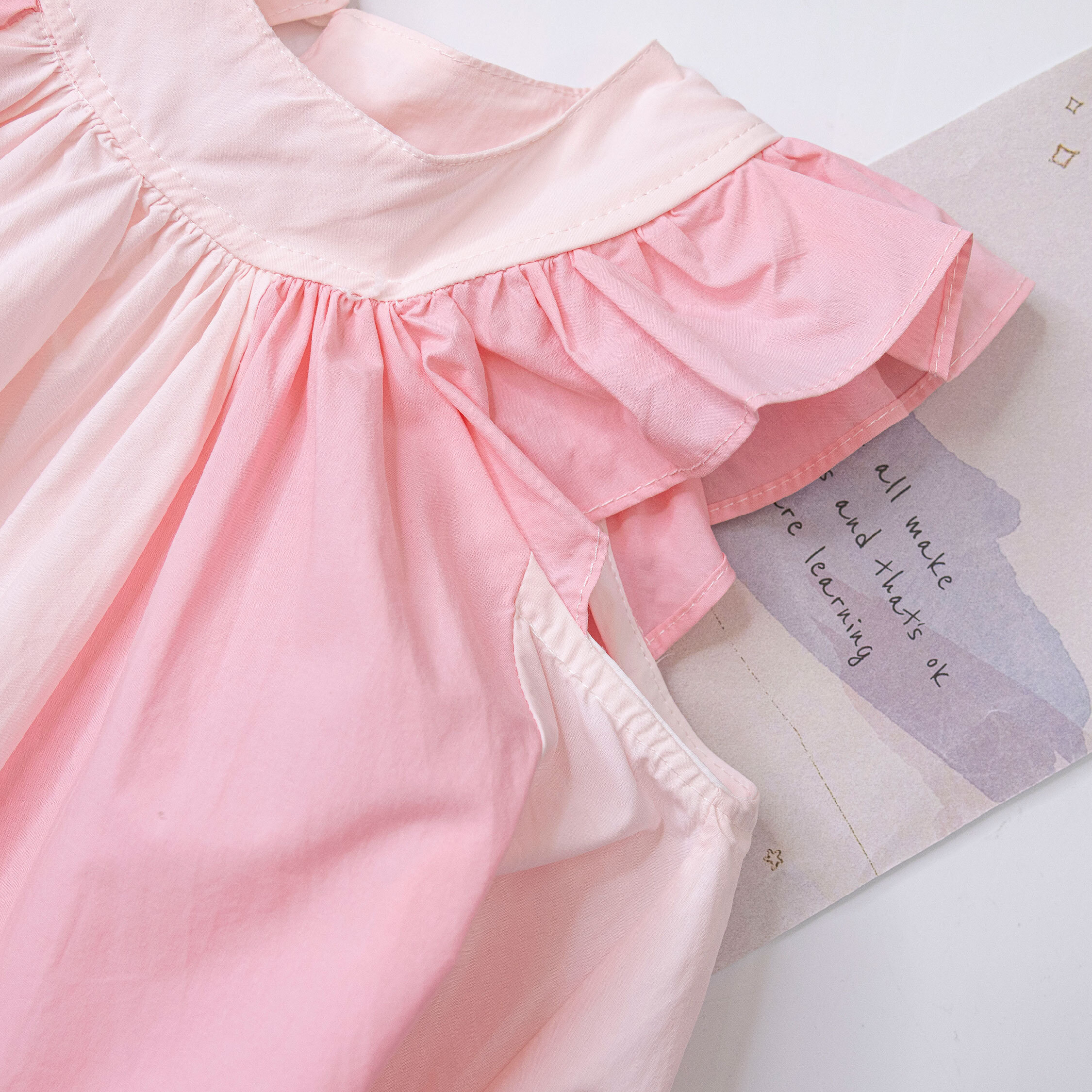 【H50521】草莓奶昔雙色拼接棉質洋裝