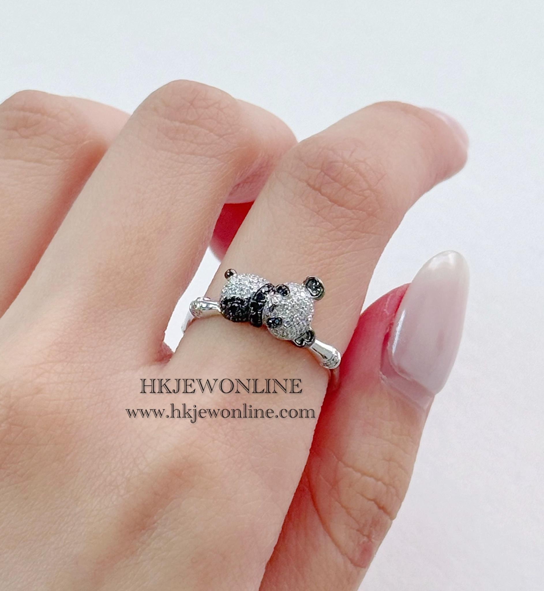 🐼 18K White Gold Panda Diamond Ring 🎋
