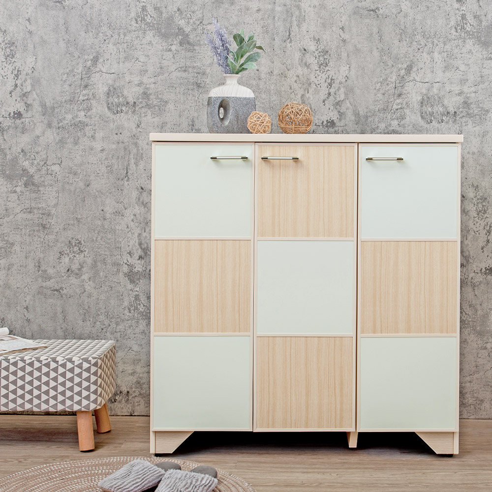 南亞塑鋼-3.3尺拼接方格三開門防水塑鋼鞋櫃