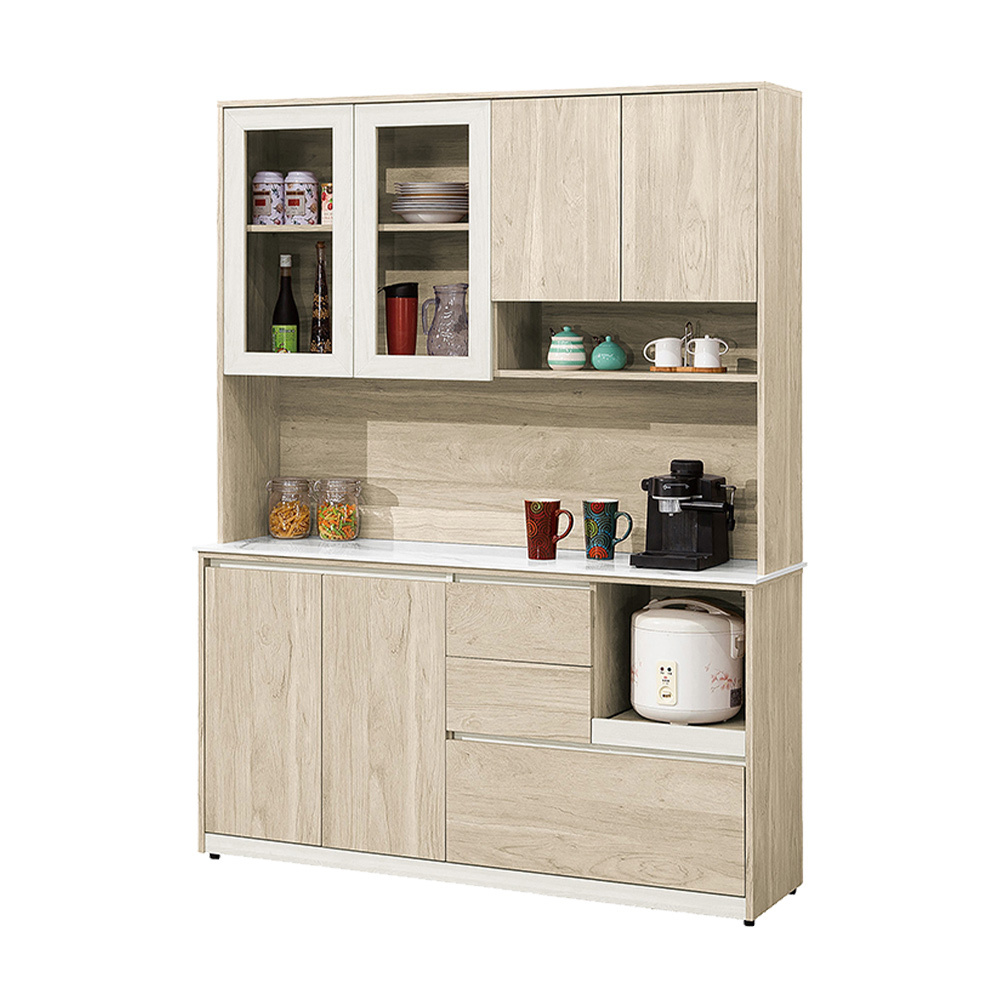 羅菲5尺岩板收納高餐櫃/碗盤置物櫃/拉盤電器櫃(上座+下座)