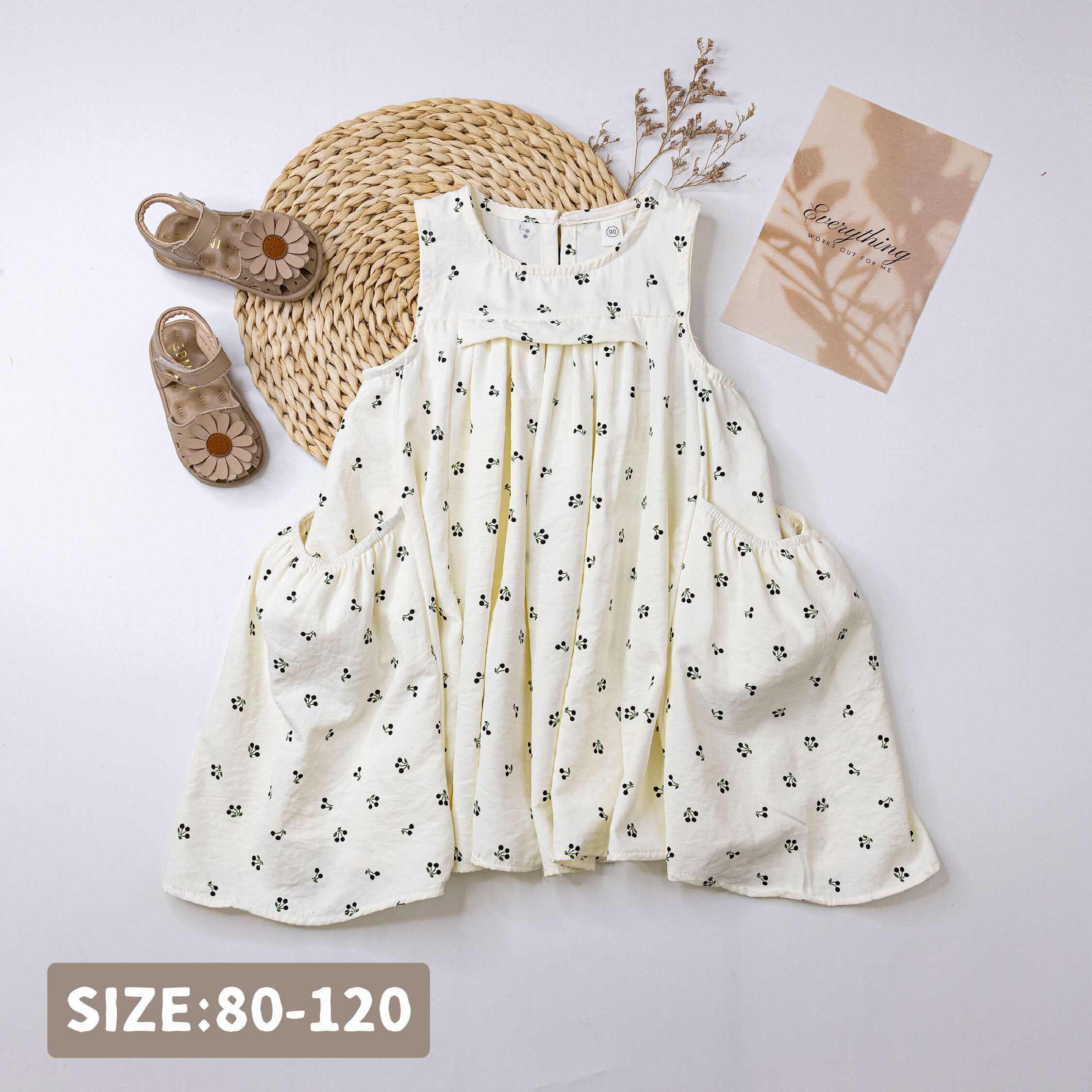 【H50527】滿版櫻桃側口袋設計洋裝