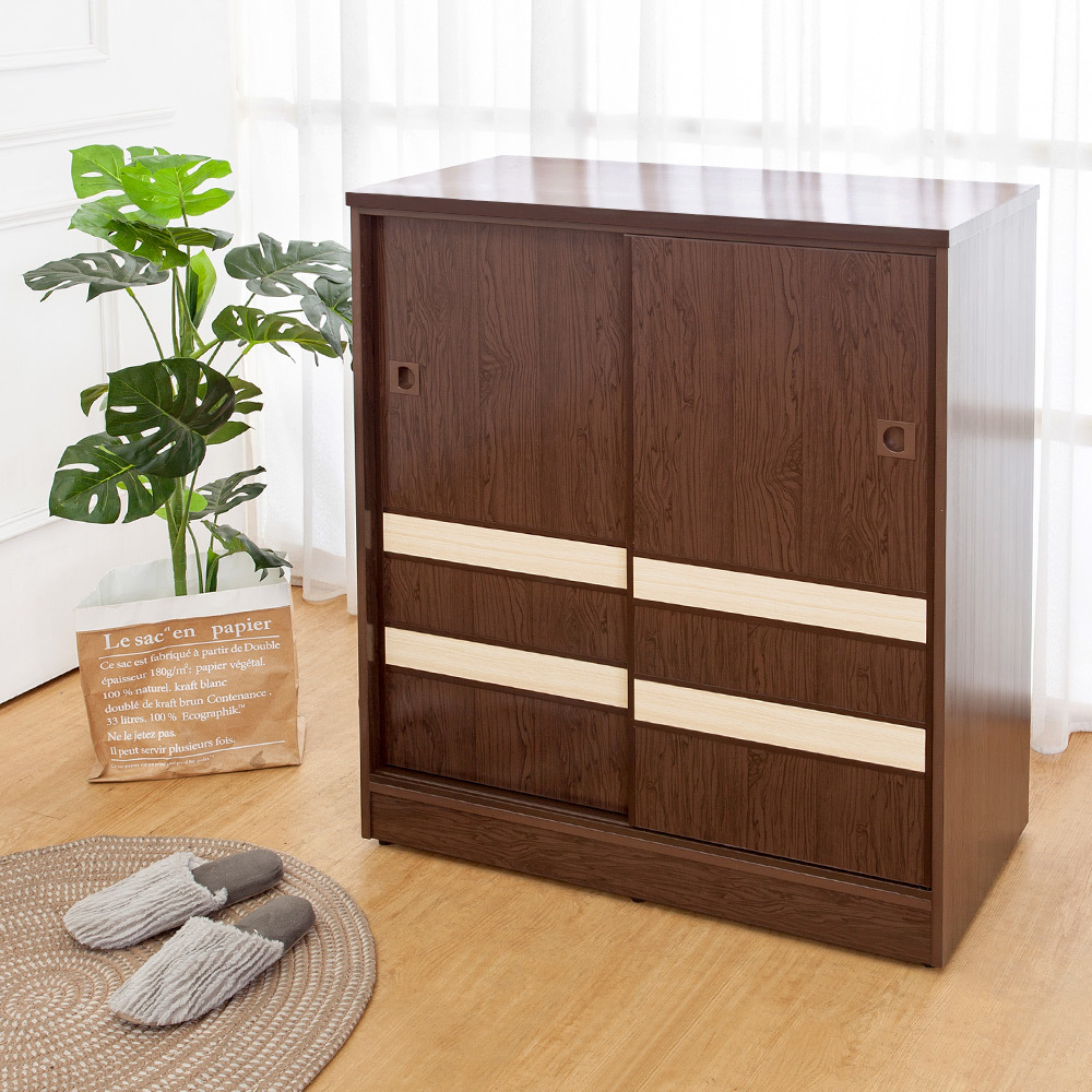 南亞塑鋼-2.9尺拼接飾條二推/拉門防水塑鋼鞋櫃