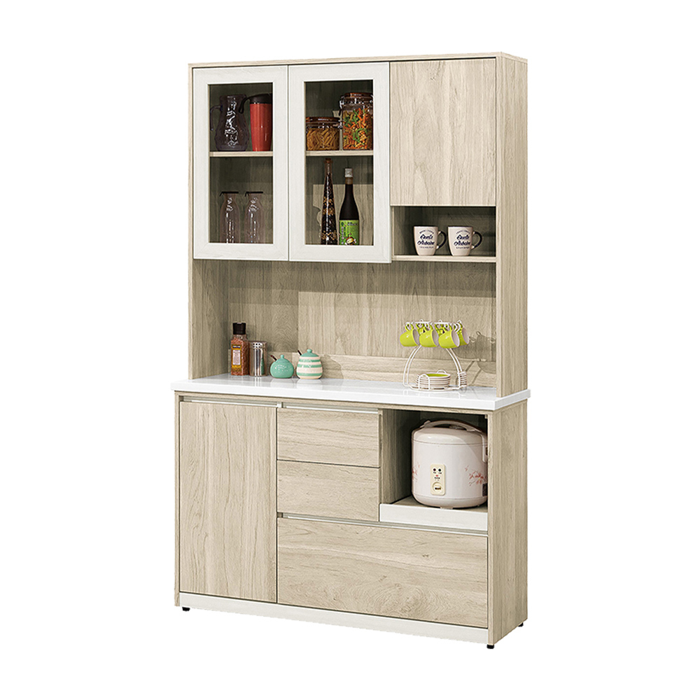 羅菲4尺石面收納高餐櫃/碗盤置物櫃/拉盤電器櫃(上座+下座)