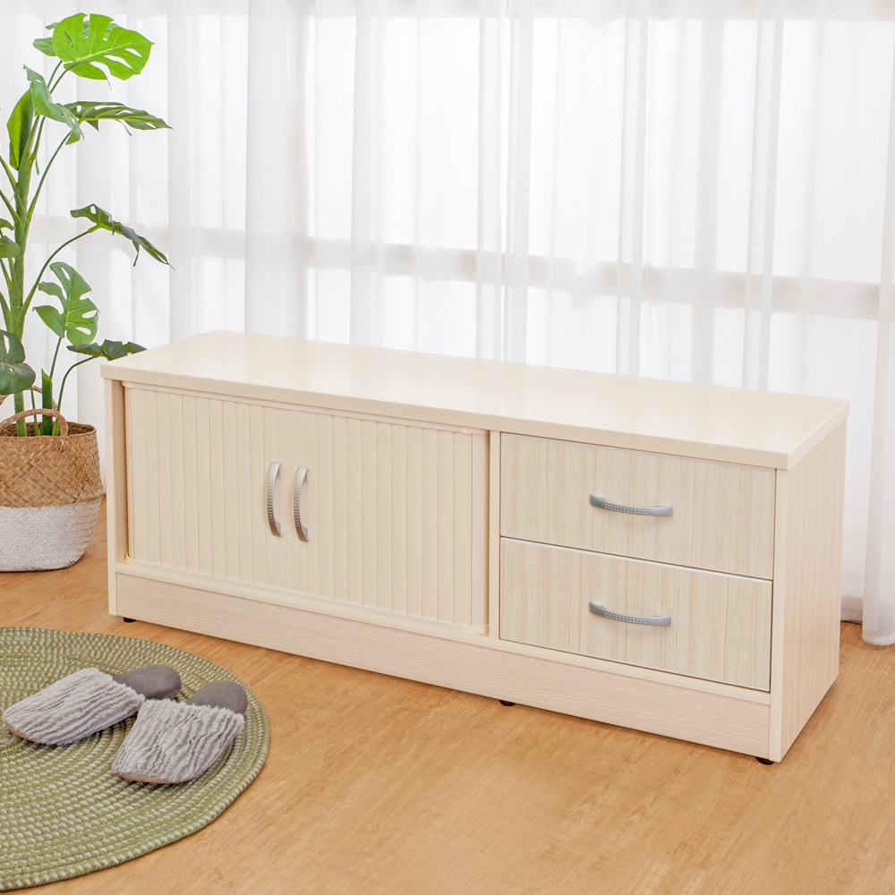 南亞塑鋼-3.8尺雙捲門右二抽防水塑鋼坐式鞋櫃/座鞋櫃/置物收納穿鞋椅