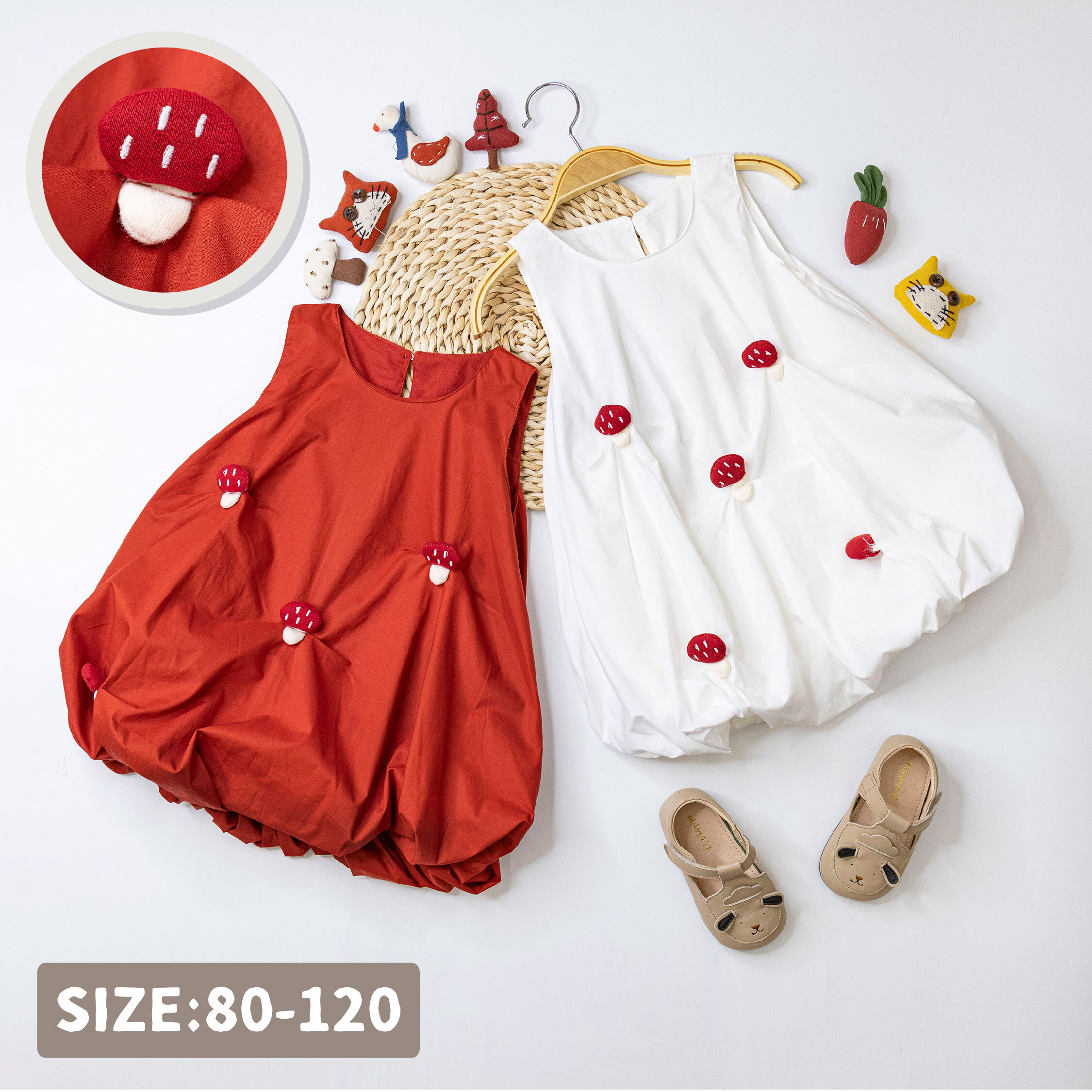 【H50530】蘑菇鬆緊設計無袖洋裝