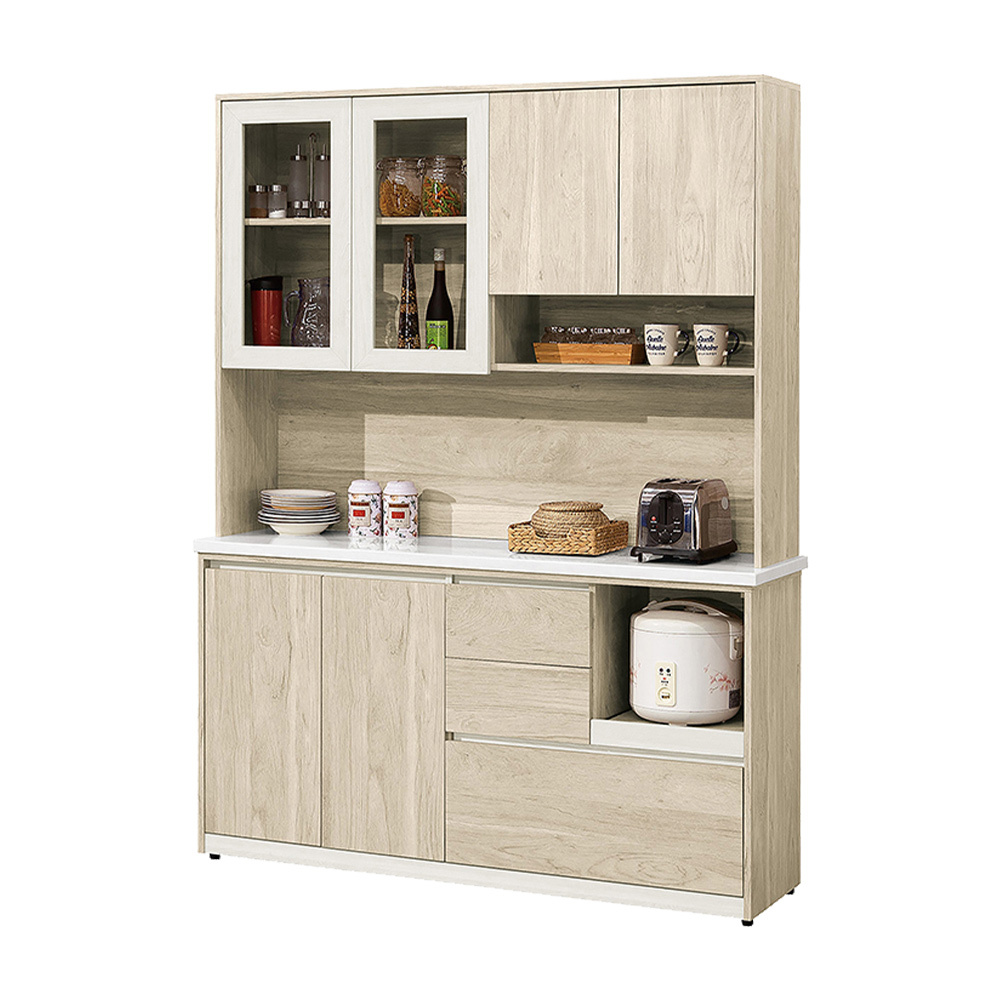 羅菲5尺石面收納高餐櫃/碗盤置物櫃/拉盤電器櫃(上座+下座)