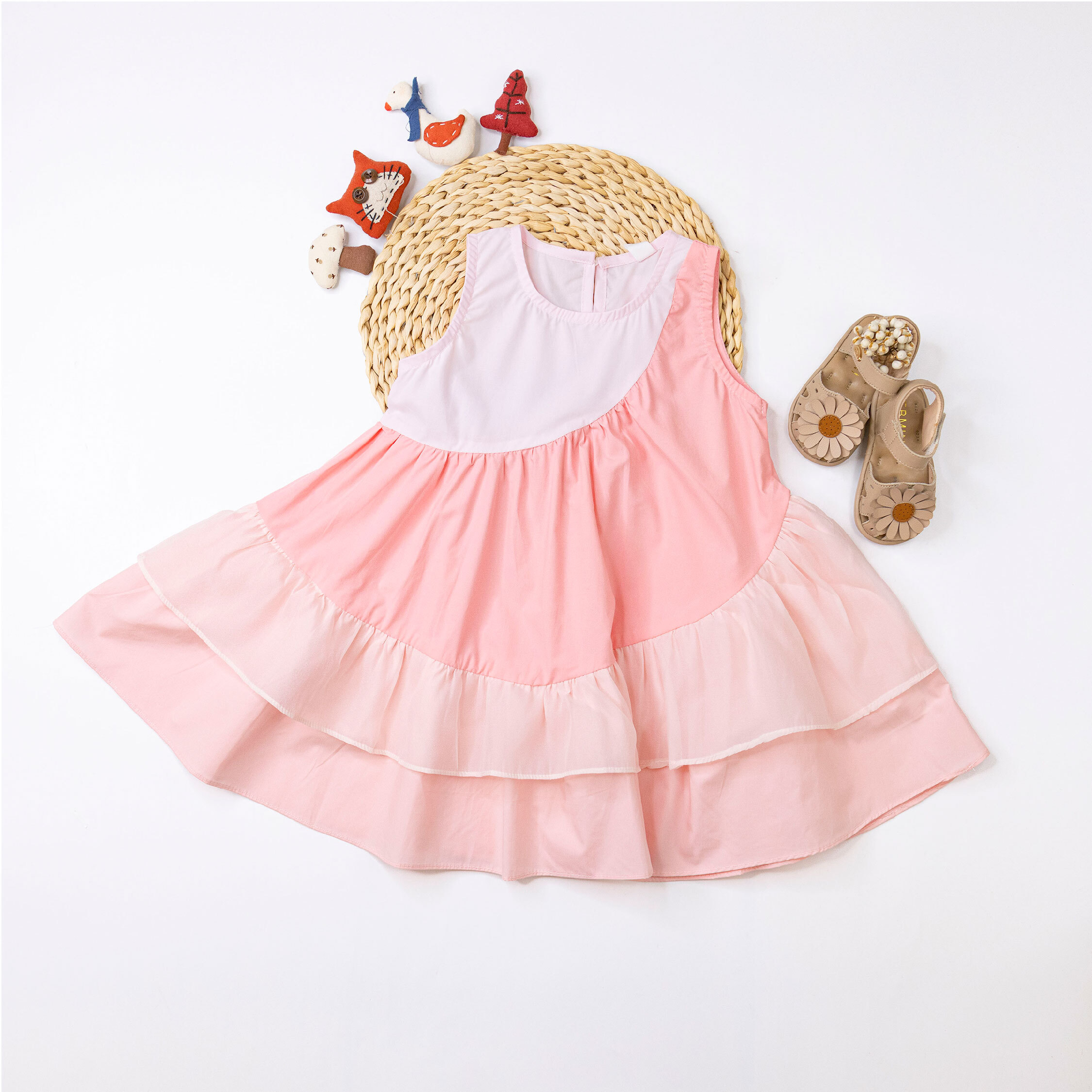 【H50532】色塊層次拼接無袖洋裝＊二色