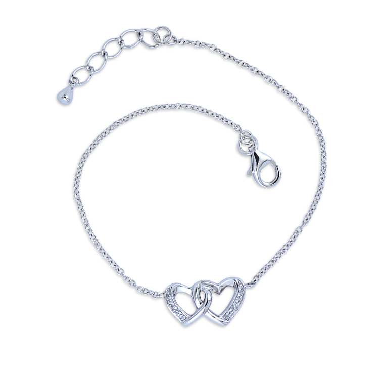 925純銀「心心相印」晶鑽手鍊 (17公分+2公分延長鍊)-SDL0009