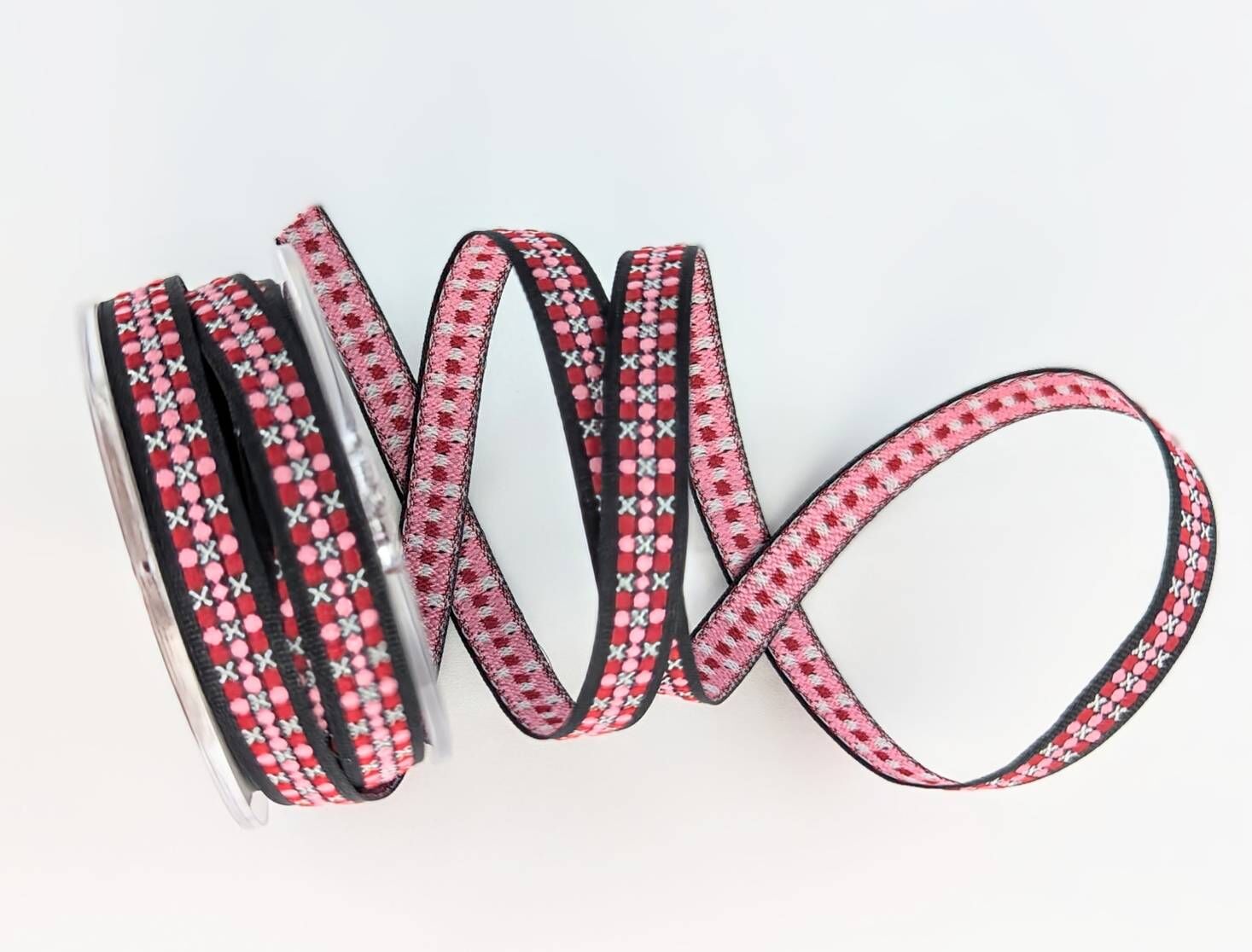 紅粉方格提花/8mm_3碼/捲_絕版Outlet