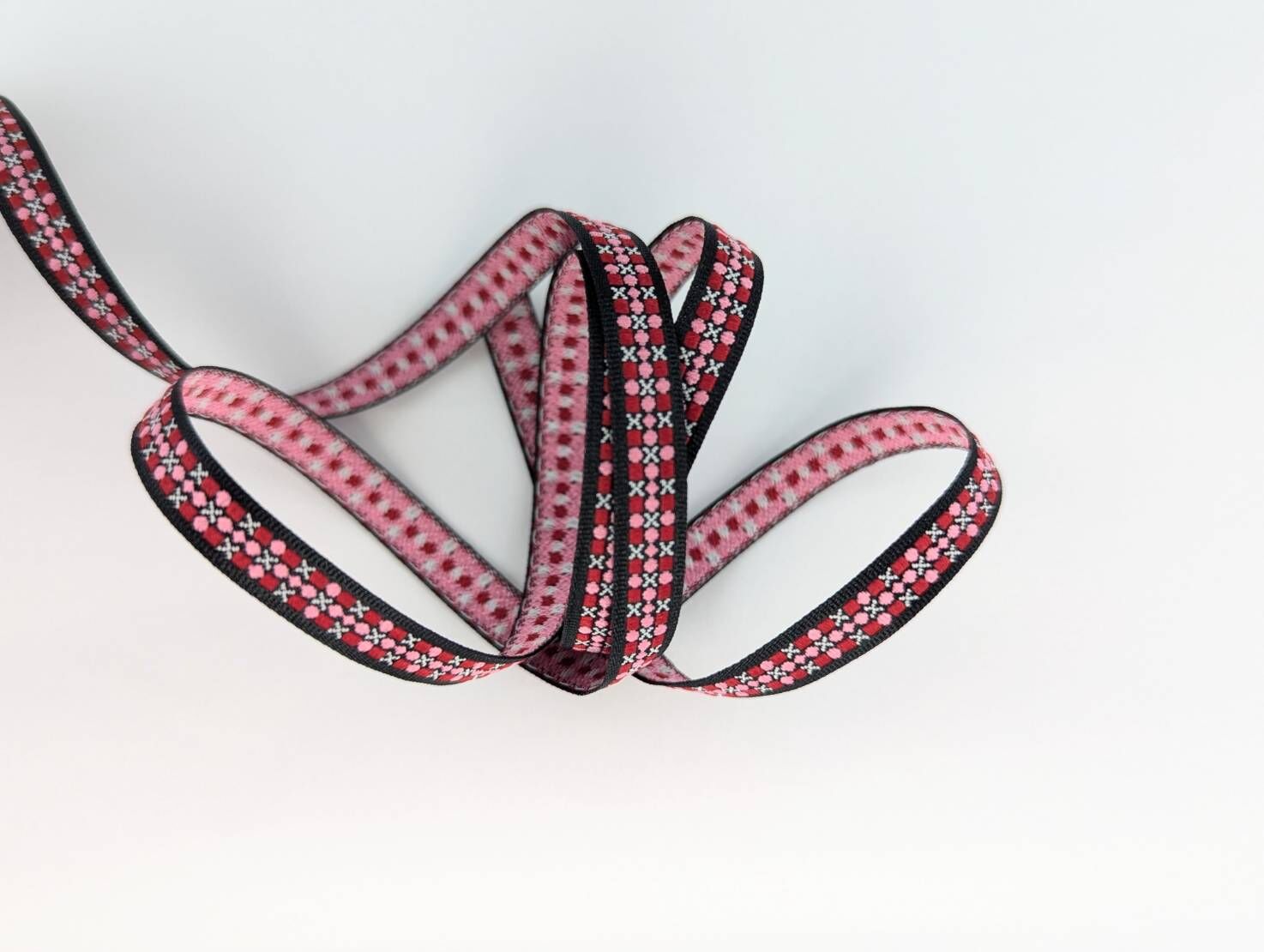 紅粉方格提花/8mm_3碼/捲_絕版Outlet