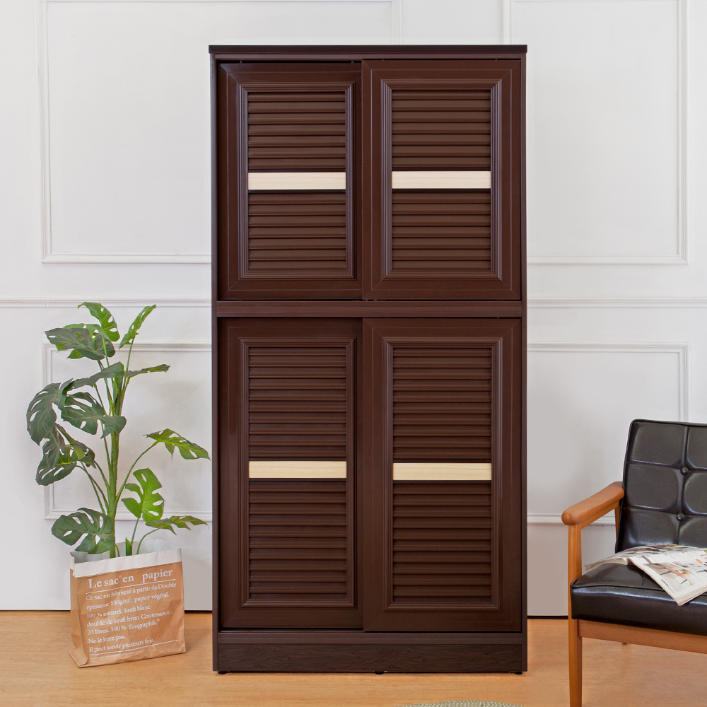 南亞塑鋼-3尺四推/拉門防水塑鋼百葉高鞋櫃