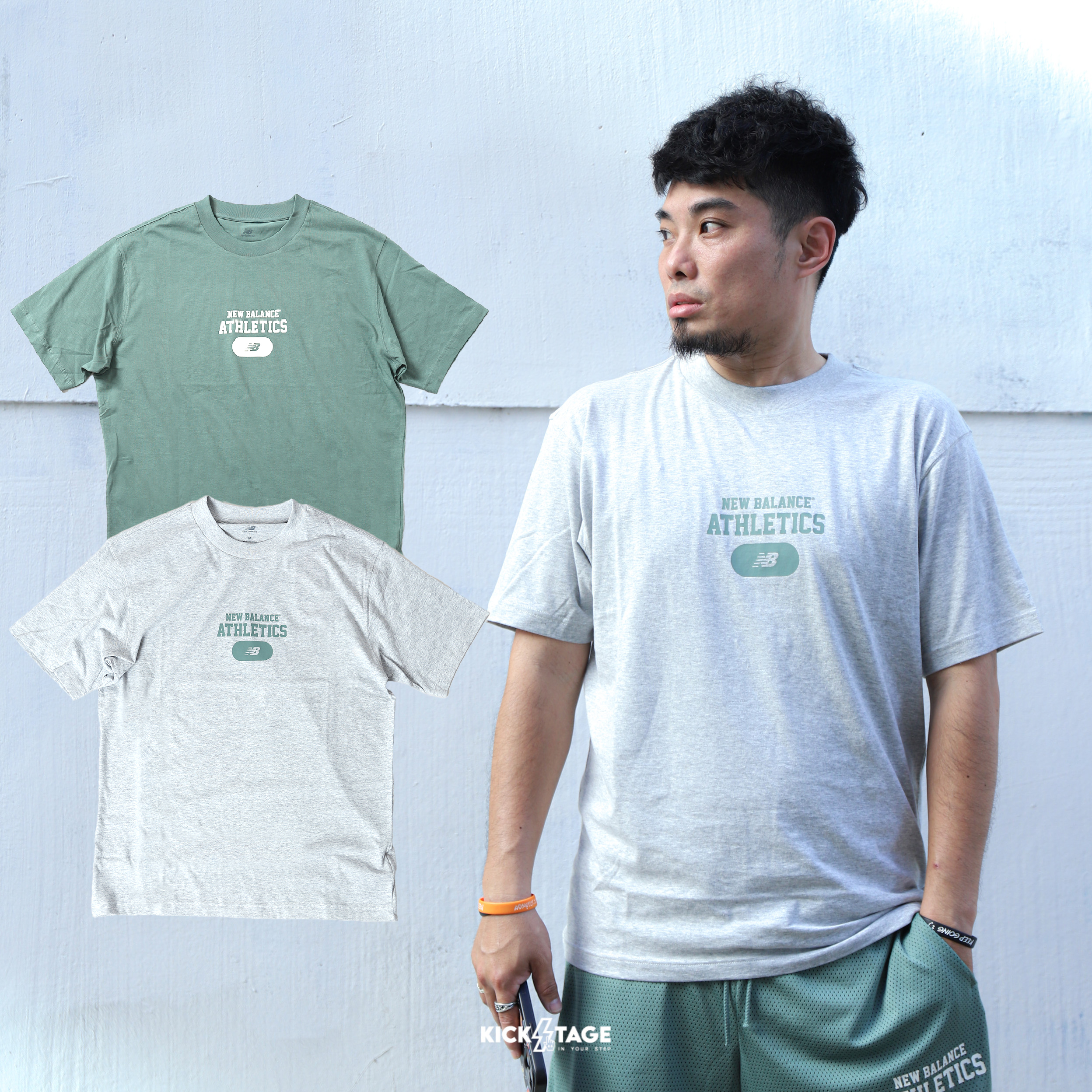 男款 NEW BALANCE HERITAGE GRAPHIC TEE 綠 灰 純棉 圓領 復古 短袖 短T【MT51527】