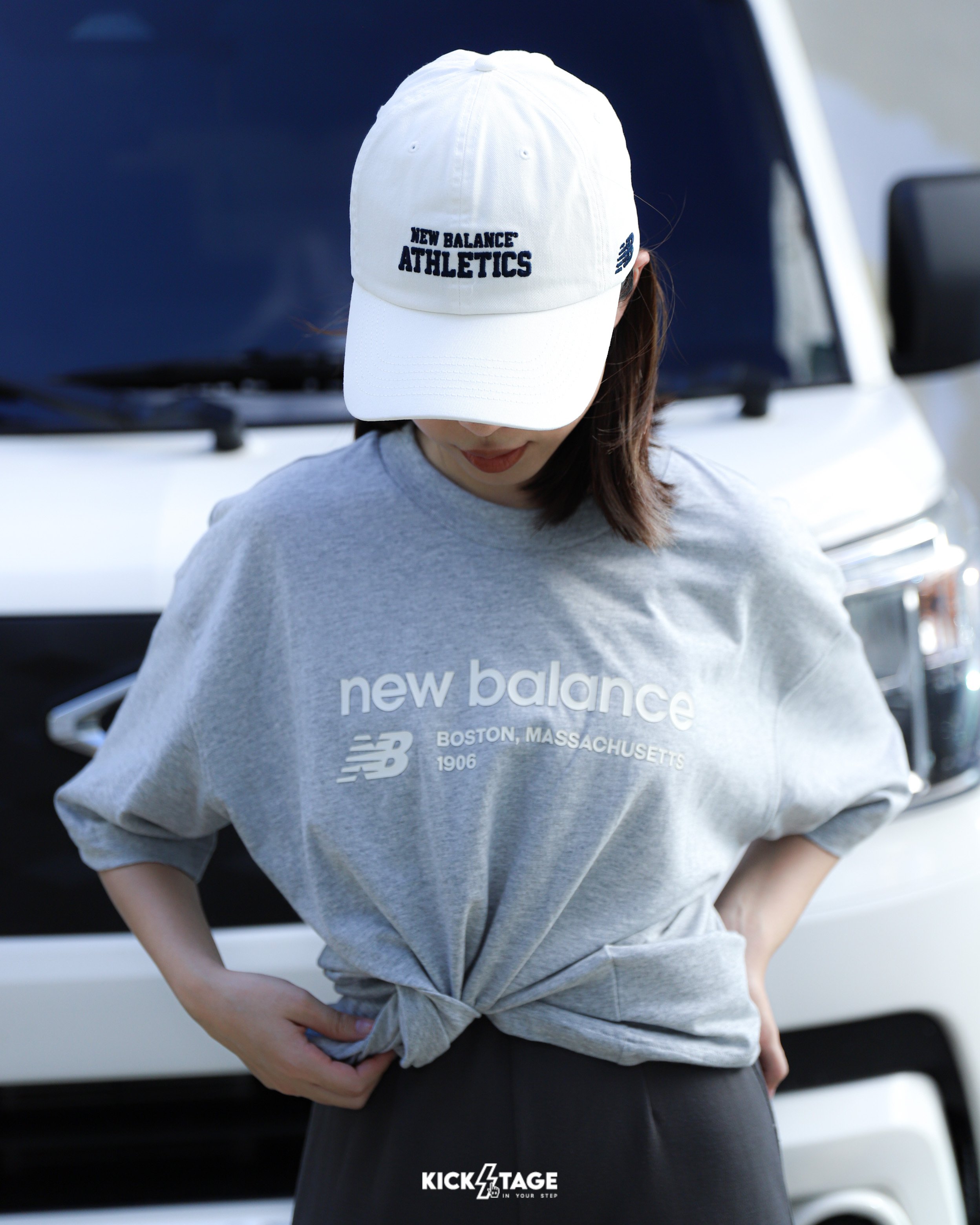 女款 NEW BALANCE 1906 TEE 灰 寬鬆 字母 圓領 休閒 短袖 短T【WT33534AG】