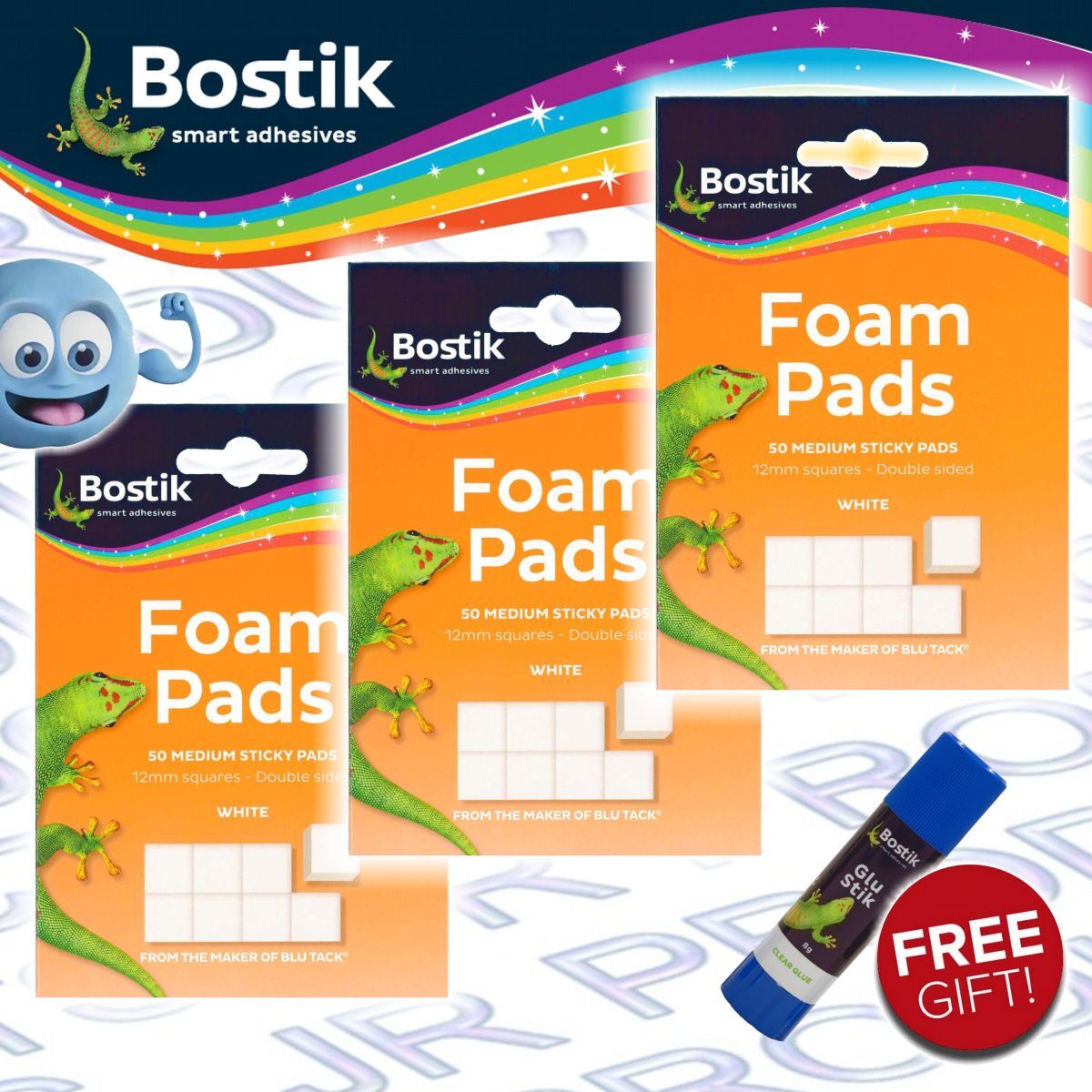 Bostik - "Foam Pad" 雙面海綿膠貼, 12 x 12mm x 3 包《優惠套裝》加送 槳糊筆 (8克)《香港行貨》