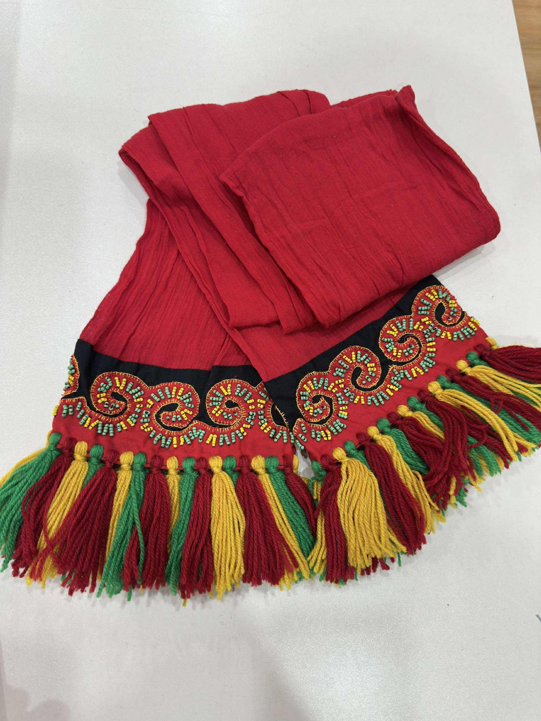 No.21紅棉紗布珠繡頭巾17*220