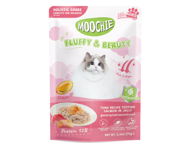 Moochie Tuna Recipe Topping Salmon In Jelly Cat Food for Fluffy & Beauty．70gx12bags