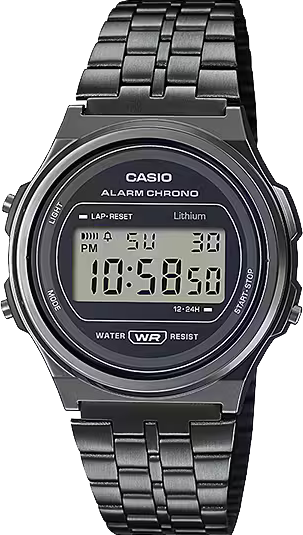 萬年鐘錶 - 卡西歐  CASIO 復古懷舊槍黑色電子錶  A171WEGG-1A  錶徑 37.7MM