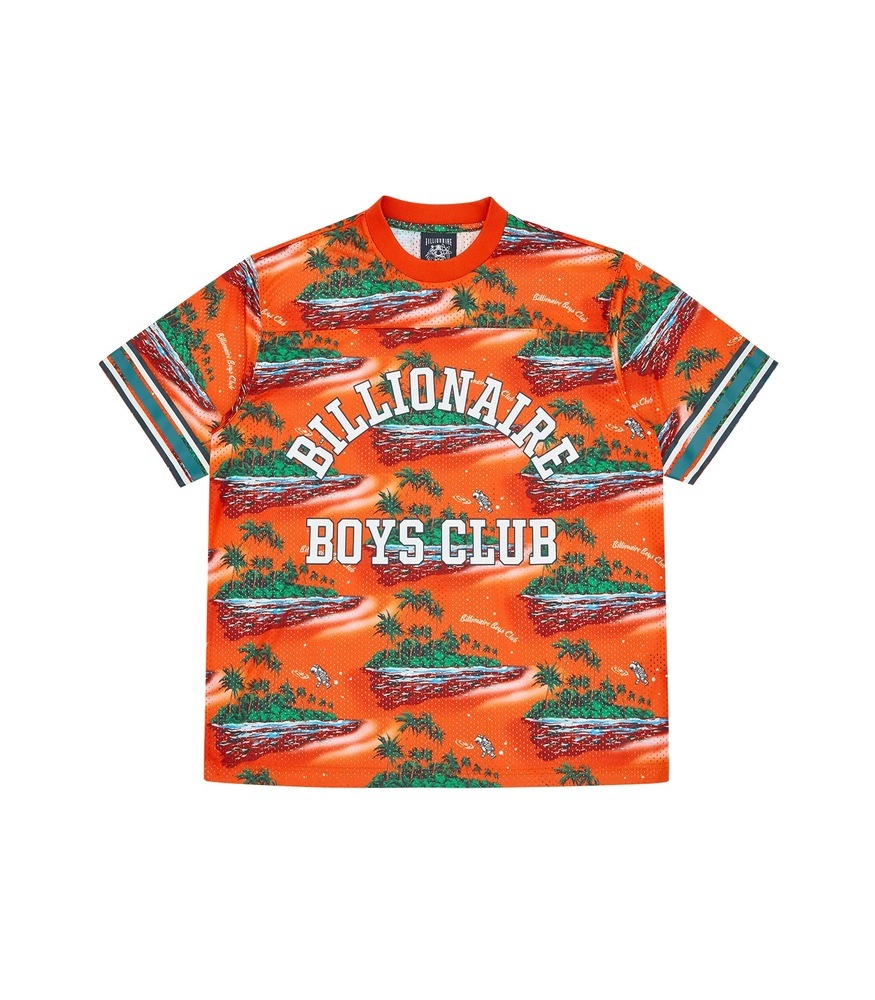 TROPICAL ISLAND PRINT FOOTBALL TOP