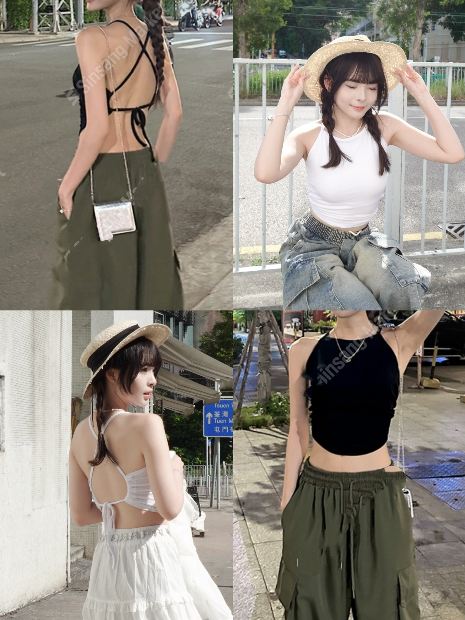 度假風~交叉背吊帶Bra top 兩色入