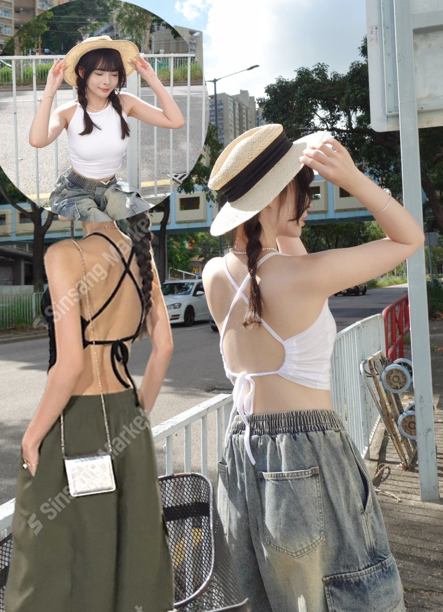 度假風~交叉背吊帶Bra top 兩色入