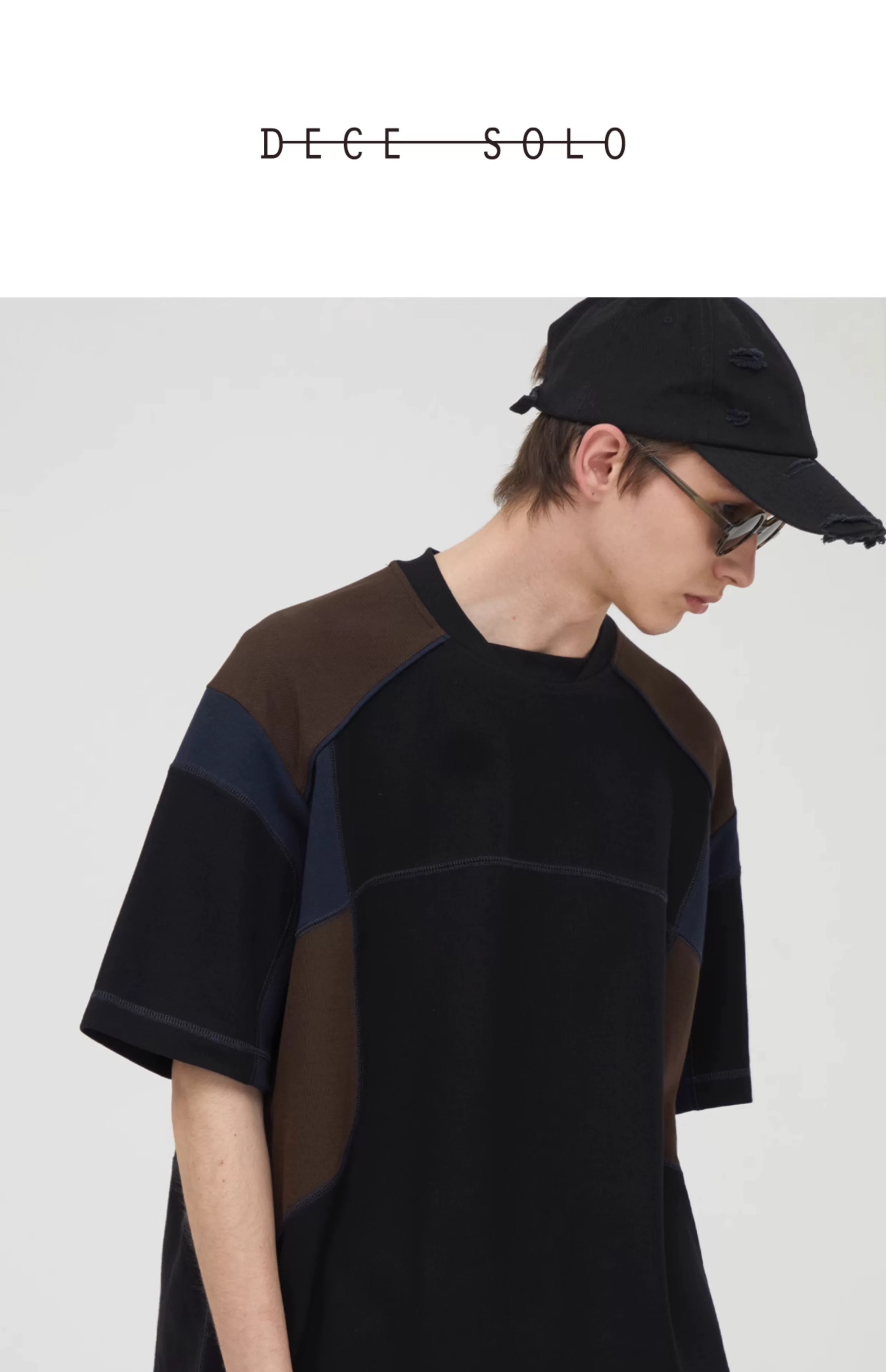 DECESOLO 撞色線拼接珠地網眼復古運動T